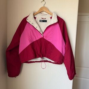 Zara Colorblock Sherpa-Lined Cropped Jacket – Women’s L